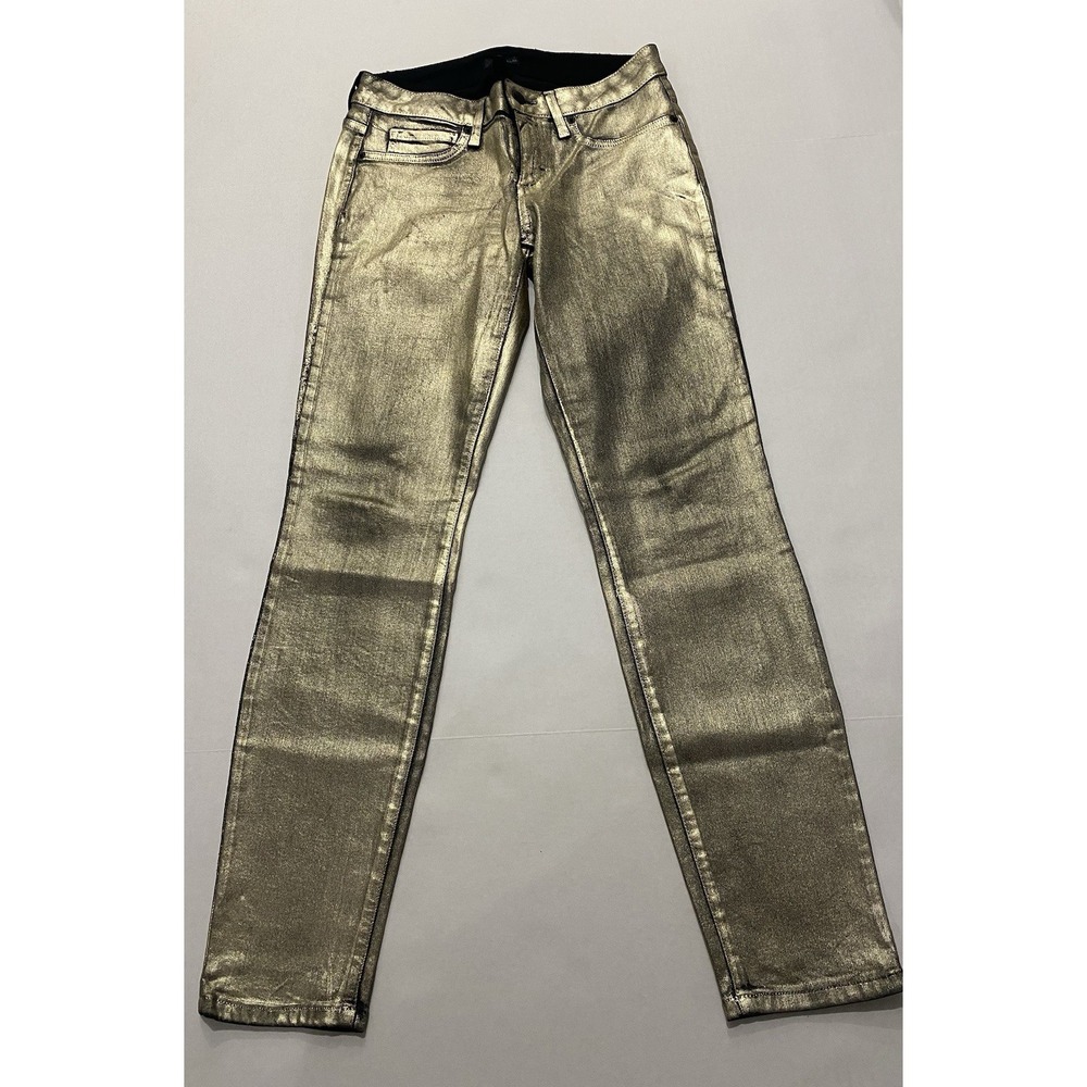 Bebe Metallic Gold Black Skinny Jeans. Cut 509102. Size 28